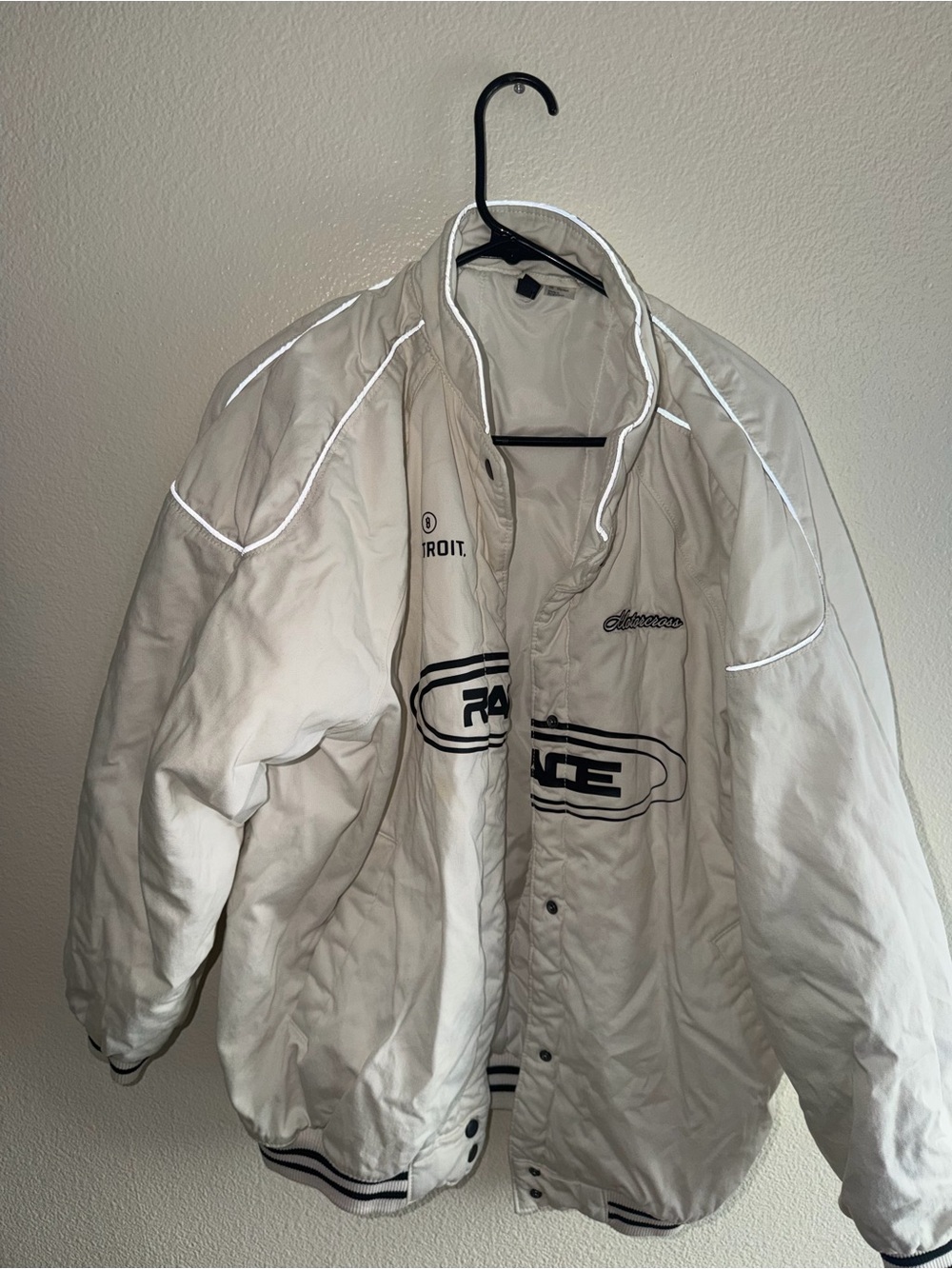 H&M White Puffer Jacket with Black Logo Trim